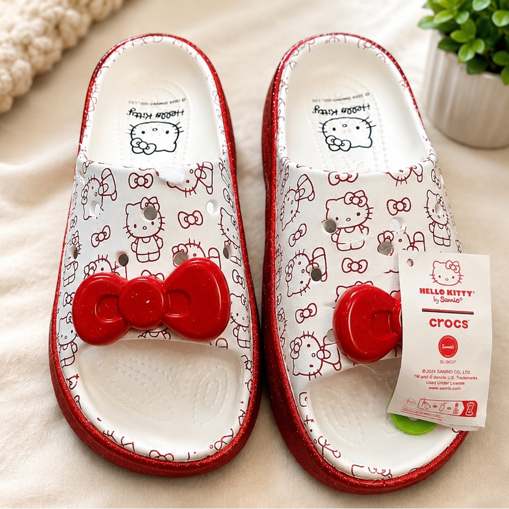 CROCS Red Hello Kitty Glitter Slide - Picture 2 of 4
